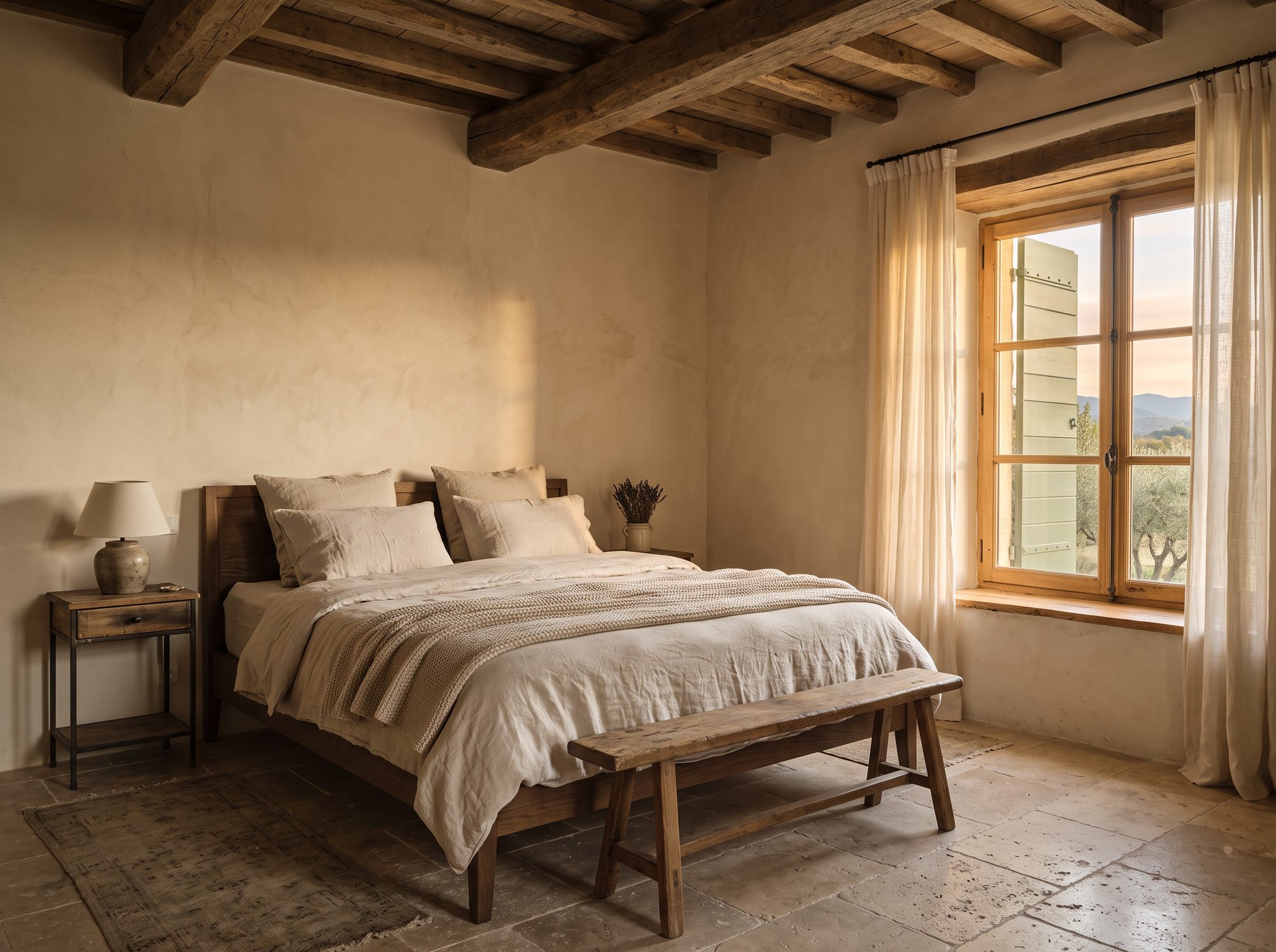 Le thé du matin servi sur le lit de la suite